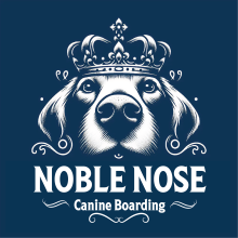 Logo of The Noble Nose Canine Boarding, featuring a stylized dog silhouette and the business name, symbolizing quality canine care in Greenwood, LA