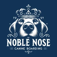 Logo of The Noble Nose Canine Boarding, featuring a stylized dog silhouette and the business name, symbolizing quality canine care in Greenwood, LA